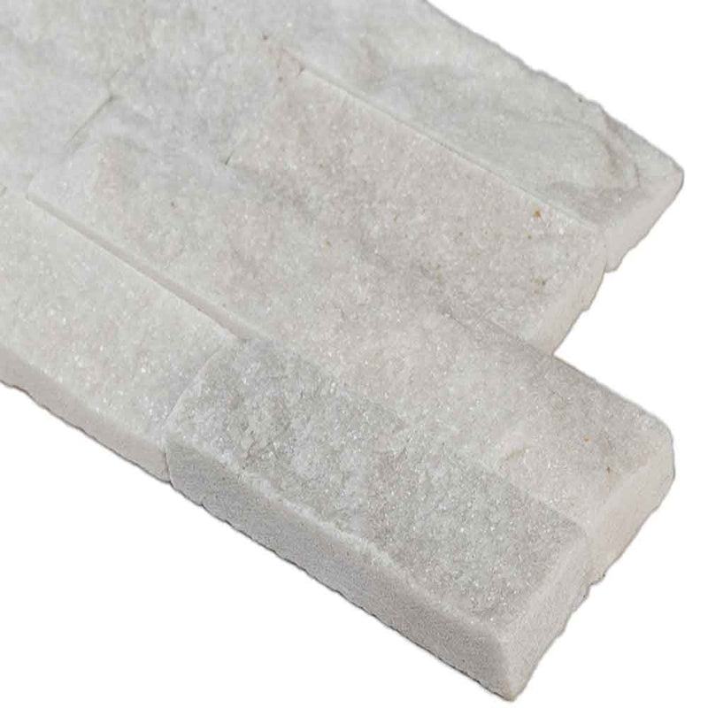 Arctic white splitface ledger panel 6X24 natural marble wall tile LPNLQARCWHI624 product shot profile view