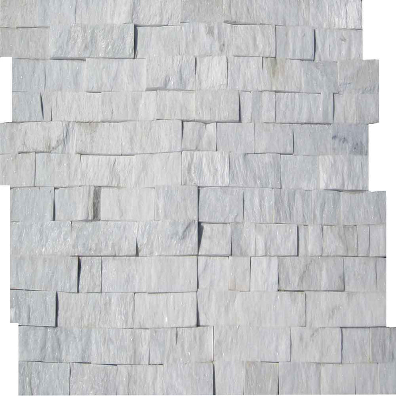 Arctic white splitface ledger panel 6X24 natural marble wall tile LPNLQARCWHI624 product shot top tiles view