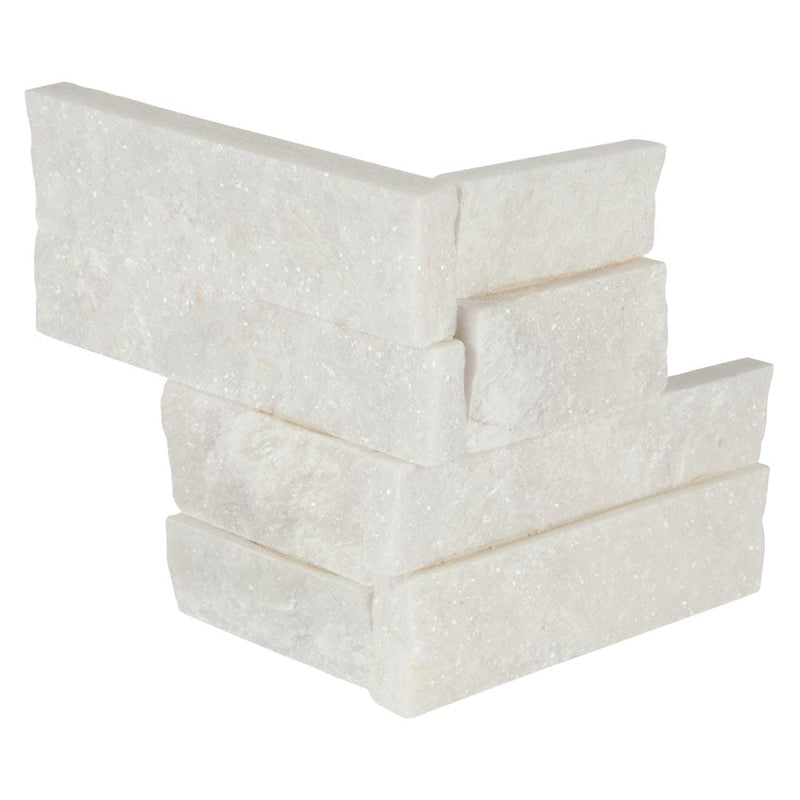 Arctic white splitface mini ledger corner 4.5X9 natural marble wall tile LPNLQARCWHI4.59COR MINI product shot multiple tiles close up view