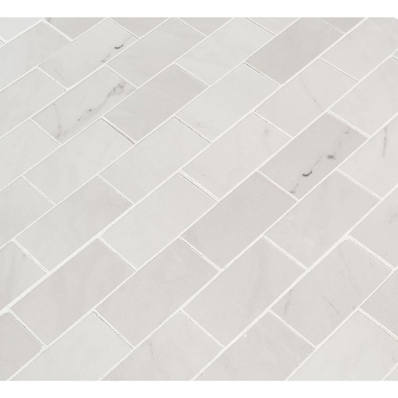 Aria ice 12x12 polished porcelain mesh mounted mosaic tile NARICE2X4P product shot multiple tiles angle view