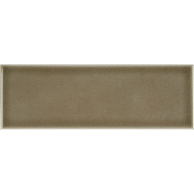 Artisan taupe 4x12 glossy ceramic brown subway tile SMOT-PT-ARTA412 product shot single tile top view