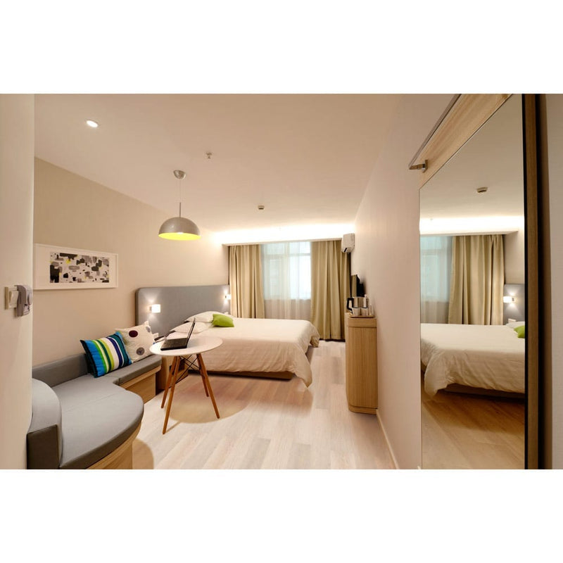 Aspen beige rigid core luxury vinyl plank flooring 7x48 SPC14010748-22M installed to hotel room floor
