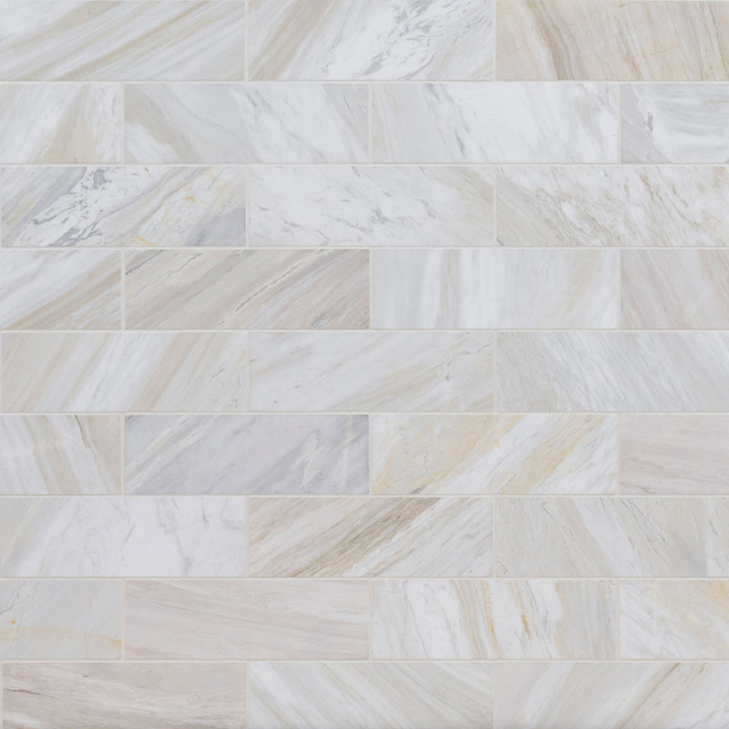 Athena gold 4x12 honed marble subway floor and wall tile TATHGOL412H product shot angle view