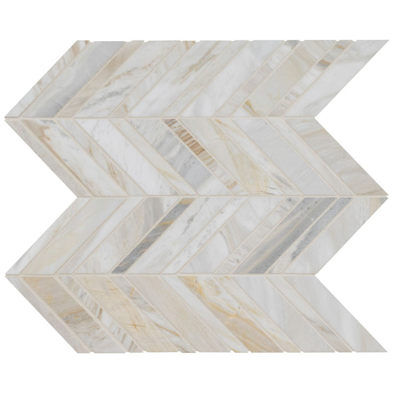 Athena gold chevron 11.81x11.81  honed marble mesh mounted mosaic tile SMOT-ATHGOL-CHEVH product shot profile view