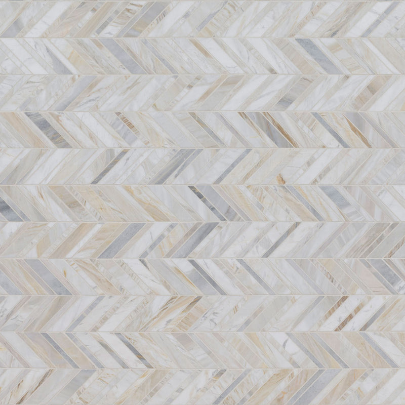 Athena gold chevron 11.81x11.81  honed marble mesh mounted mosaic tile SMOT-ATHGOL-CHEVH product shot wall view