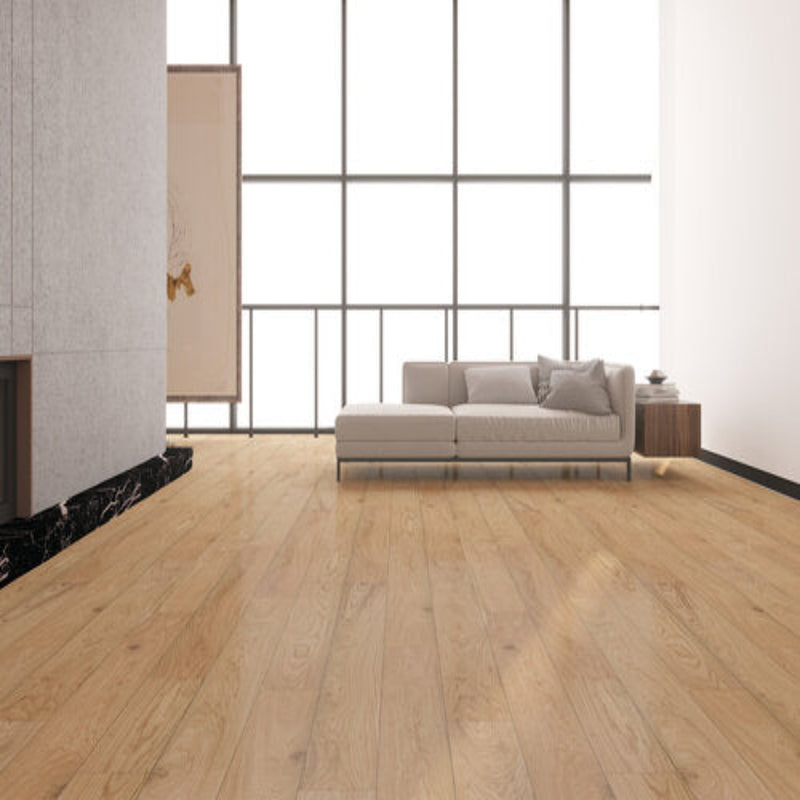 Engineered Hardwood European Oak 7.5" Wide, 74.8" RL, 1/2" Thick Elysian Avant Natural - Mazzia Collection room shot living view