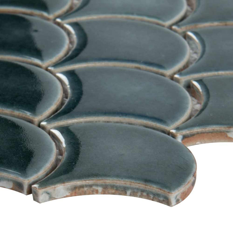 Azul scallop Glossy 9.96X13.11 glazed porcelain mesh mounted mosaic tile SMOT-PT-AZULSCAL8MM product shot profile view