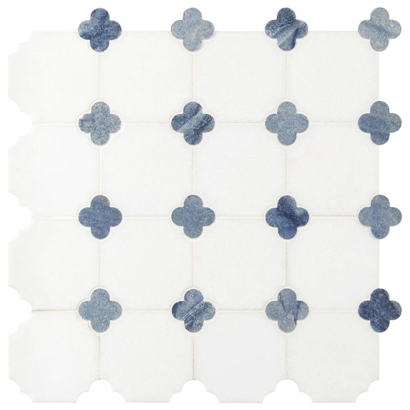 Azula floret 12X12 polished marble mesh mounted mosaic tile SMOT-AZULA-FLORP product shot multiple tiles close up view