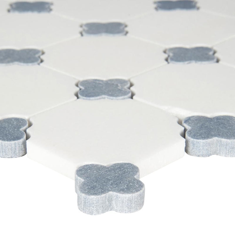 Azula floret 12X12 polished marble mesh mounted mosaic tile SMOT-AZULA-FLORP product shot profile view