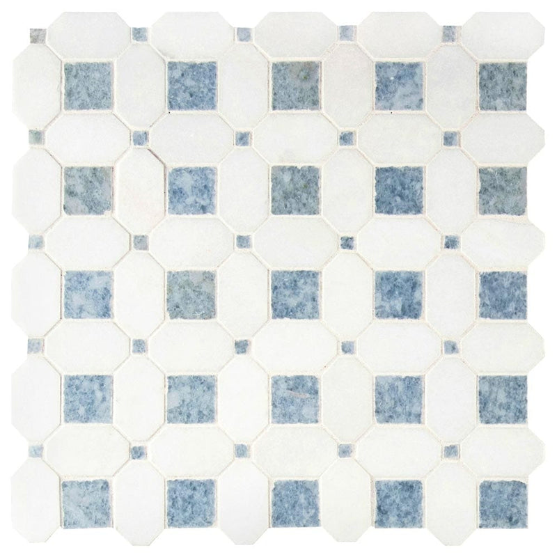 Azula hatchwork 12X12 polished marble mesh mounted mosaic tile SMOT-AZULA-HATHWRKP product shot multiple tiles close up view
