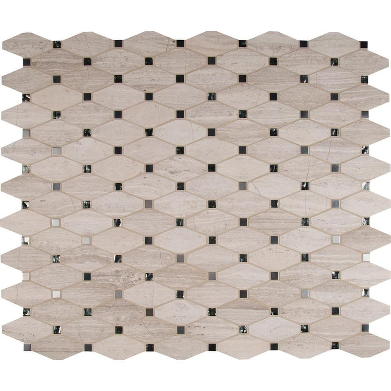 Bayview elongated octagon 11.81X13.4 glass metal stone mesh mounted mosaic tile SMOT-SGLSMT-BAYVIEW10MM product shot multiple tiles top view