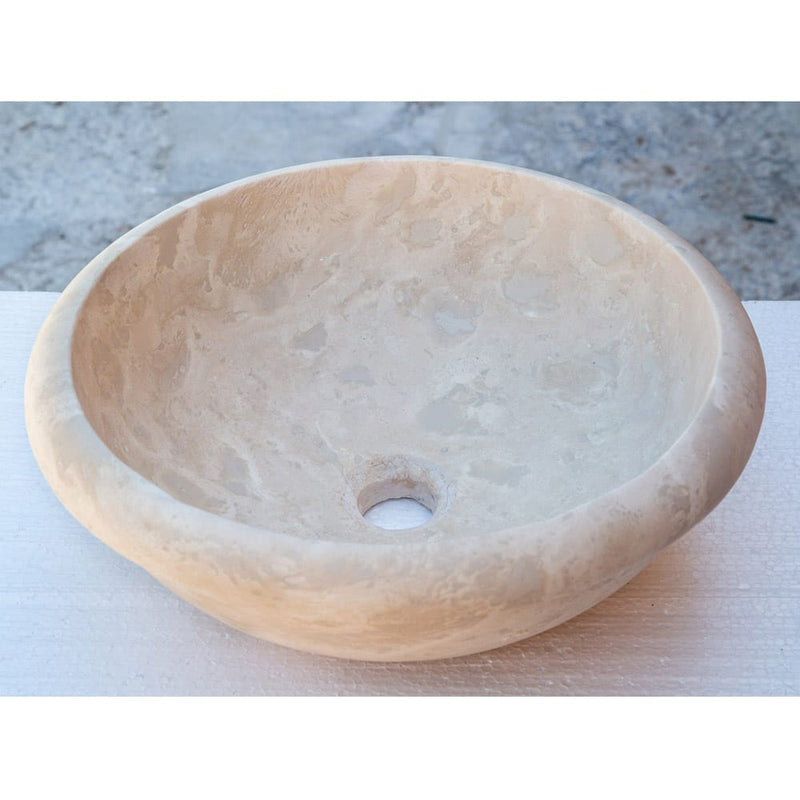 beige travertine round drop in sink NTRSTC03 D16 H6 angle view