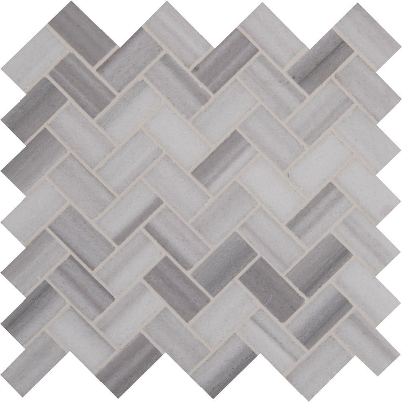 Bergamo herringbone 11.63X11.63 polished marble mesh mounted mosaic tile SMOT-BERGAMO-HB10MM product shot multiple tiles close up view