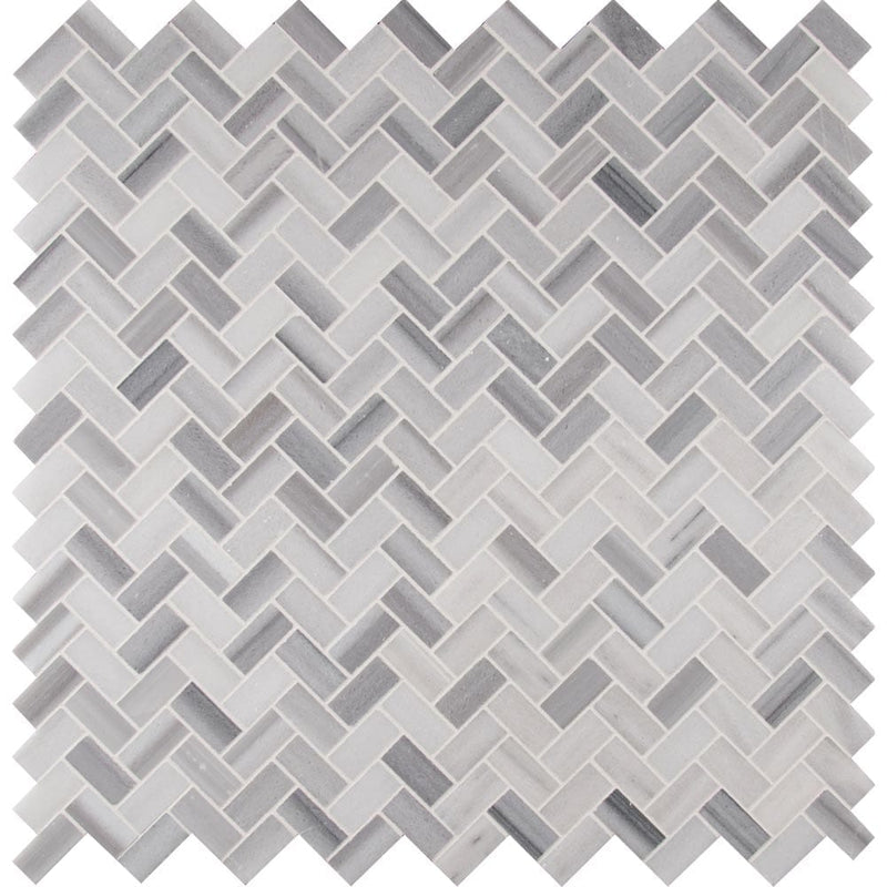 Bergamo herringbone 11.63X11.63 polished marble mesh mounted mosaic tile SMOT-BERGAMO-HB10MM product shot multiple tiles top view