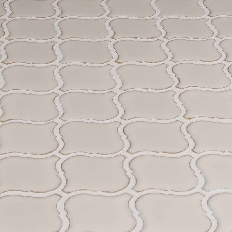 Bianco arabesque 9.84X10.63 glazed ceramic mesh mounted mosaic tile SMOT-PT-BIANCO-ARABESQ product shot multiple tiles angle view