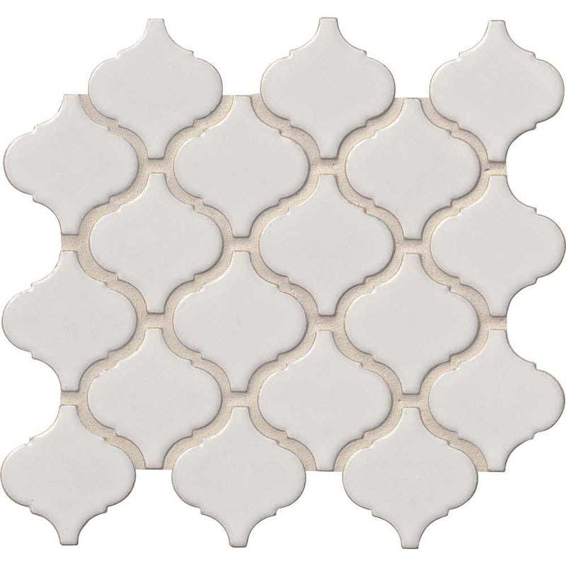 Bianco arabesque 9.84X10.63 glazed ceramic mesh mounted mosaic tile SMOT-PT-BIANCO-ARABESQ product shot multiple tiles close up view