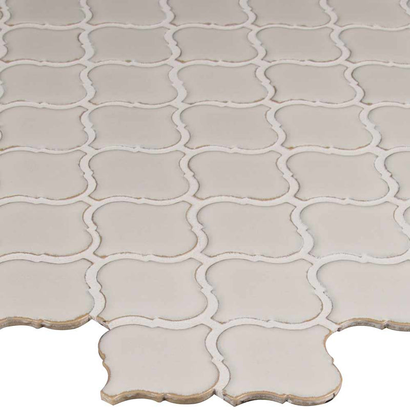 Bianco arabesque 9.84X10.63 glazed ceramic mesh mounted mosaic tile SMOT-PT-BIANCO-ARABESQ product shot profile view