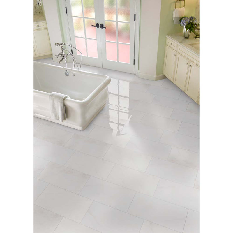 Bianco dolomite 12 in x 24 in polished floor and wall marble tile TBIANDOL1224P product shot tile bathroom view