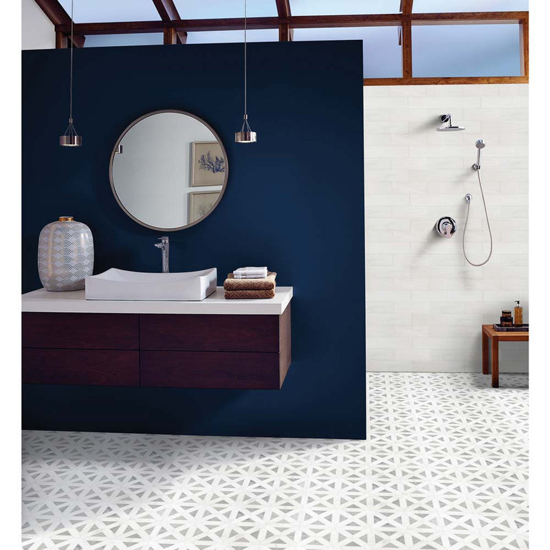 Bianco dolomite 3 x 6 polished floor and wall marble tile TBIANDOL36P product shot bath view