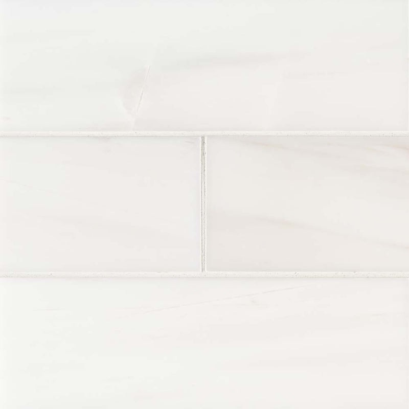 Bianco dolomite 4 x 12 polished floor and wall marble tile TBIANDOL412P product shot multiple tiles top view