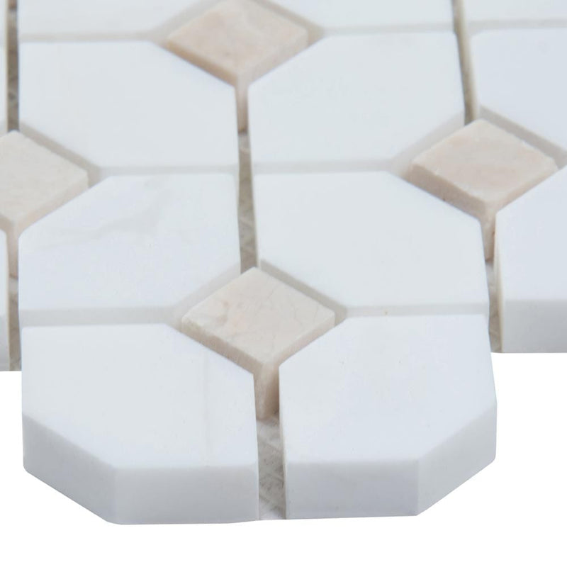 Bianco dolomite crema dotty 12.88X12.88 polished marble mesh mounted mosaic tile SMOT-BIANDOL-CEMDOTP product shot profile view
