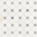 Bianco dolomite dotty 12.31X12.36 polished marble mesh mounted mosaic tile SMOT-BIANDOL-DOTP product shot multiple tiles close up view