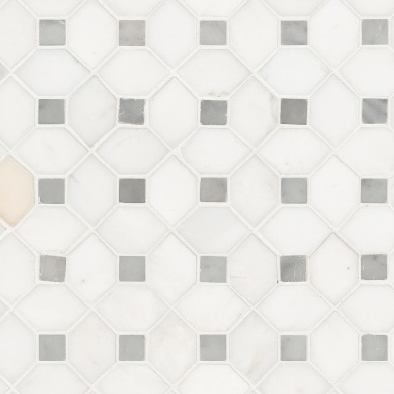 Bianco dolomite dotty 12.31X12.36 polished marble mesh mounted mosaic tile SMOT-BIANDOL-DOTP product shot multiple tiles close up view