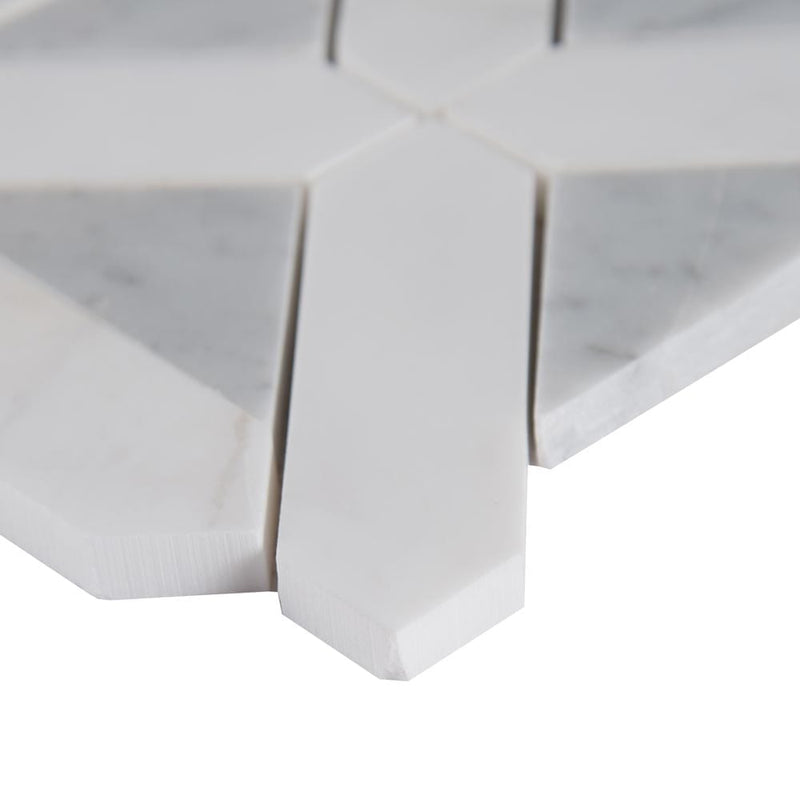 Bianco dolomite geometrica 12X12 polished marble mesh mounted mosaic tile SMOT-BIANDOL-GEOP product shot profile view