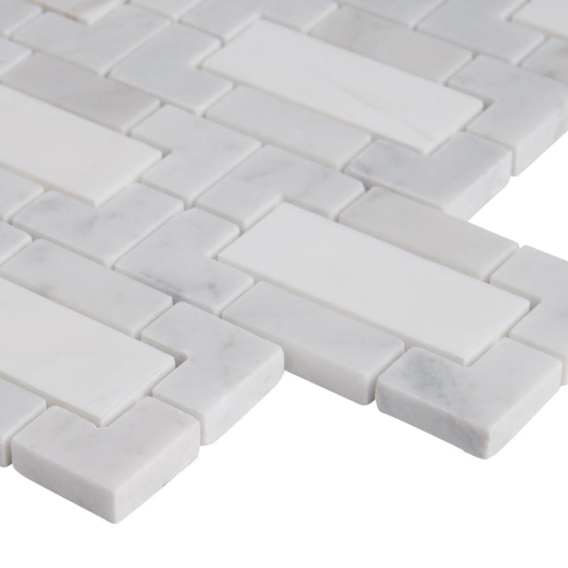 Bianco dolomite lynx 12X12 polished marble mesh mounted mosaic tile SMOT-BIANDOL-LYNXP product shot profile view