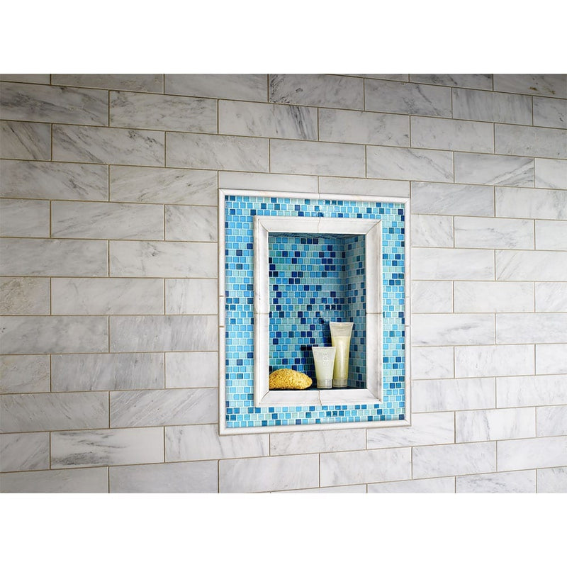 Bianco dolomite pencil molding 0.75x12 polished marble wall tile SMOT-PENCIL-BIANDOL product shot bath view 2