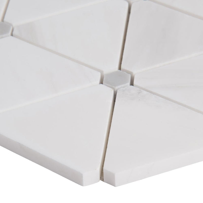 Bianco dolomite pinwheel 12X15 polished marble mesh mounted mosaic tile SMOT-BIANDOL-PINWP product shot profile view