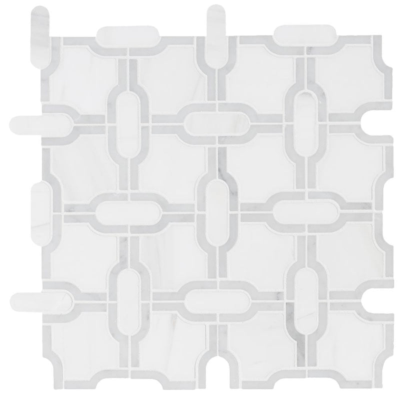 Bianco gridwork 12X12 polished marble mesh mounted mosaic tile SMOT-BIANDOL-GRIDP product shot multiple tiles close up view
