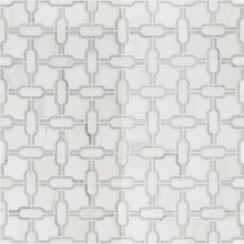 Bianco gridwork 12X12 polished marble mesh mounted mosaic tile SMOT-BIANDOL-GRIDP product shot multiple tiles top view