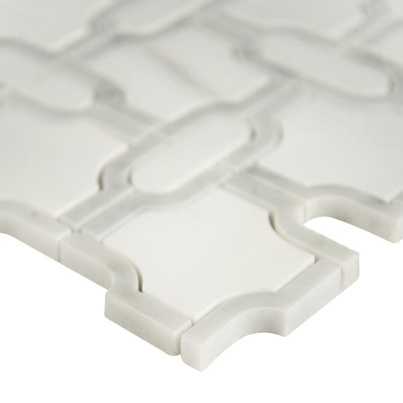 Bianco gridwork 12X12 polished marble mesh mounted mosaic tile SMOT-BIANDOL-GRIDP product shot profile view