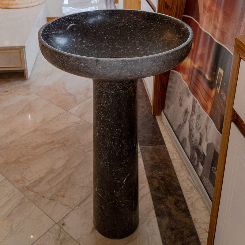 Natural Stone Black Marble Stand-alone Pedestal Sink Polished (D)20" (H)33.5" angle view