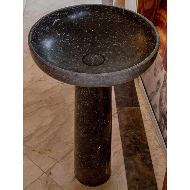 Natural Stone Black Marble Stand-alone Pedestal Sink Polished (D)20" (H)33.5" angle view