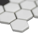 Black and white 1" hexagon 10.35"x11.93" matte porcelain mesh mounted mosaic tile SMOT-PT-RETBIANER-1HEXM product shot profile view