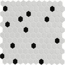 Black and white 1" hexagon 10.35"x11.93" matte porcelain mesh mounted mosaic tile SMOT-PT-RETBIANER-1HEXM product shot top view