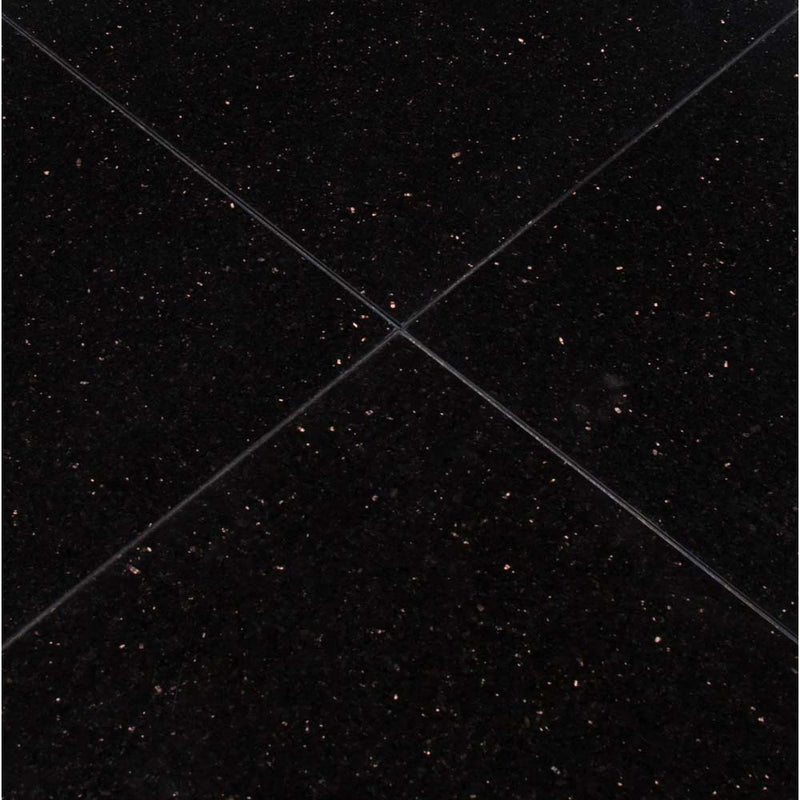 Black  galaxy 12 x 12 polished marble floor and wall tile TBGXY1212 product shot multiple tiles angle view