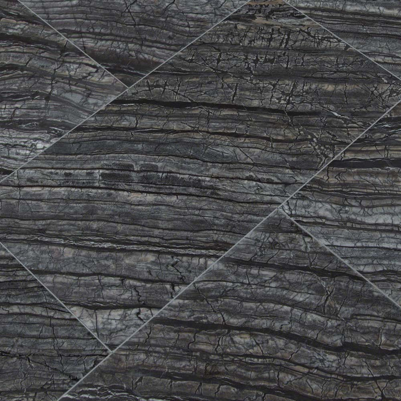 Black oak 12 in x 24 in polished marble floor and wall tile TBLKOAK12240.38P product shot top multiple closup view