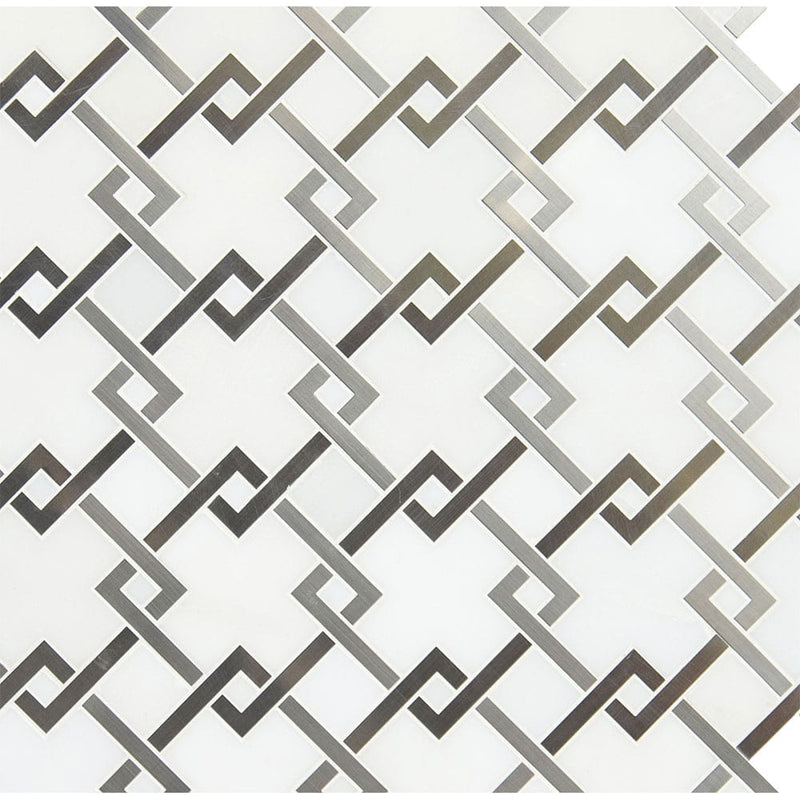 Blanco Lynx Stone Metal Mesh-Mounted Mosaic Tile 10.4"x10.47" Polished-MSI Collection