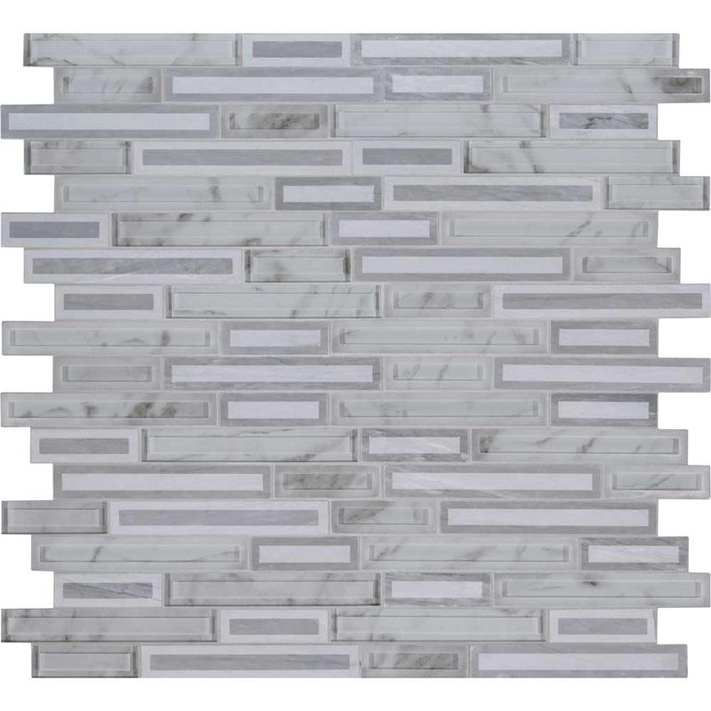 Blocki grigio interlocking 11.61X12.2 glass stone mesh mounted mosaic tile SMOT-SGLSIL-BLOGRI8MM product shot multiple tiles top view