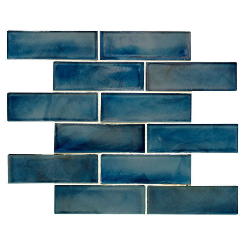 Blue shimmer 11.75" x 11.75" glass mesh-mounted mosaic tile SMOT-GLSST-BLUSHI6MM product shot closeup view