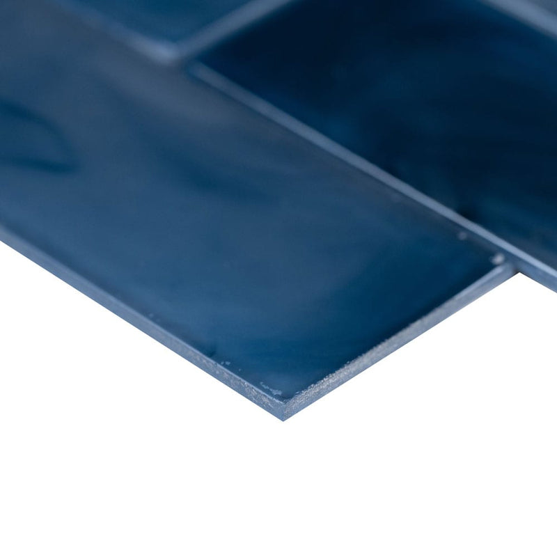Blue shimmer 11.75" x 11.75" glass mesh-mounted mosaic tile SMOT-GLSST-BLUSHI6MM product shot profile view