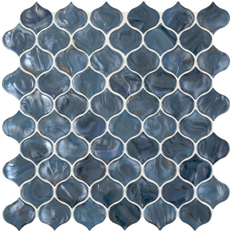 Blue shimmer arabesque 10X10.20 glass mesh mounted mosaic tile SMOT-GLS-BLUSHI8MM product shot multiple tiles top view