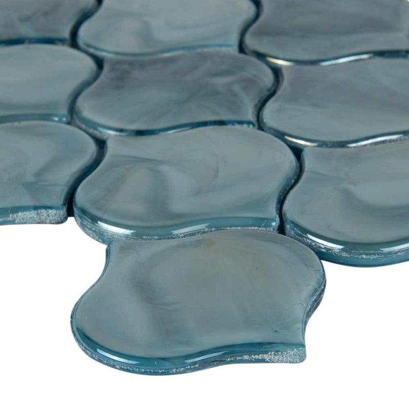 Blue shimmer arabesque 10X10.20 glass mesh mounted mosaic tile SMOT-GLS-BLUSHI8MM product shot profile view
