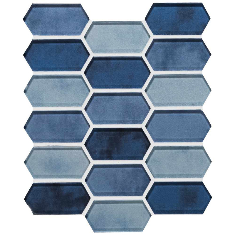 Boathouse blue picket 10X12 glass mesh mounted mosaic tile SMOT-GLSPK-BOATBLU8MM product shot multiple tiles close up view
