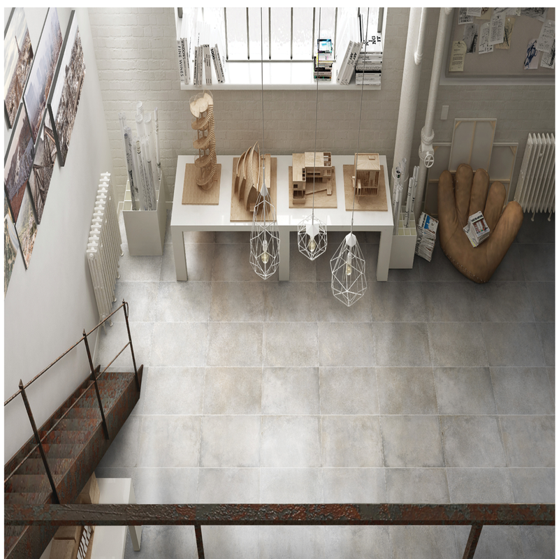 Boxhill argent textured porcelain floor and wall tile  liberty us collection room shot living room view