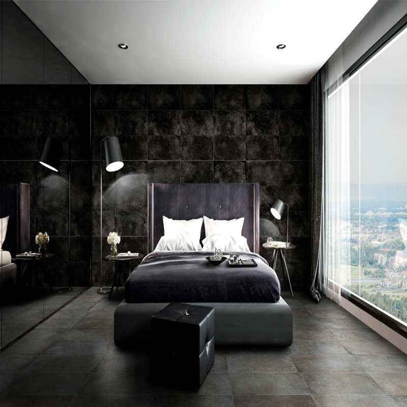 Boxhill black textured porcelain floor and wall tile liberty us collection room shot bedroom view