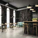 Boxhill sand textured porcelain floor and wall tile  liberty us collection room shot cafe view